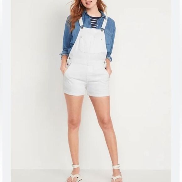 Take 50% OFF- Old Navy SlouchyStraight Non Stretch Overall White Jeans, Size-L - Picture 10 of 11